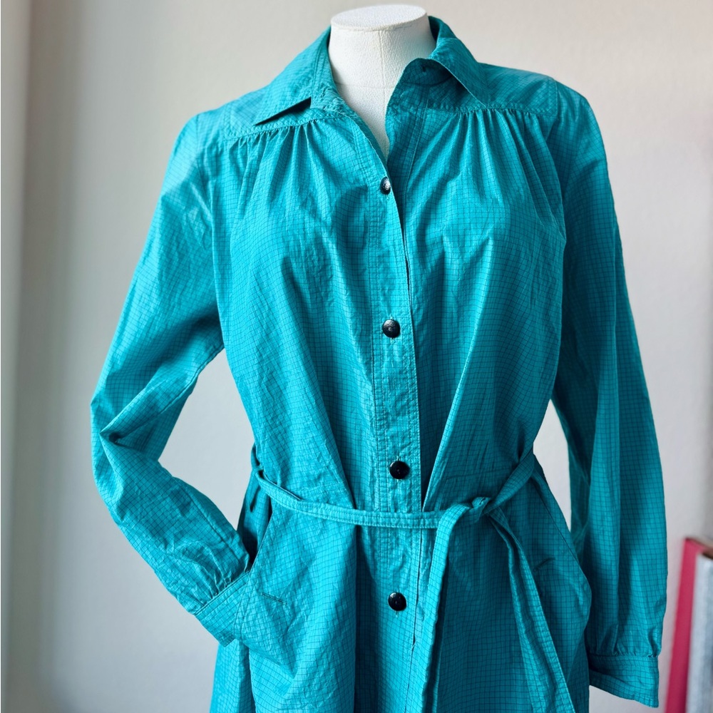 Vintage Teal Long Women's Raincoat - Picture 7 of 12